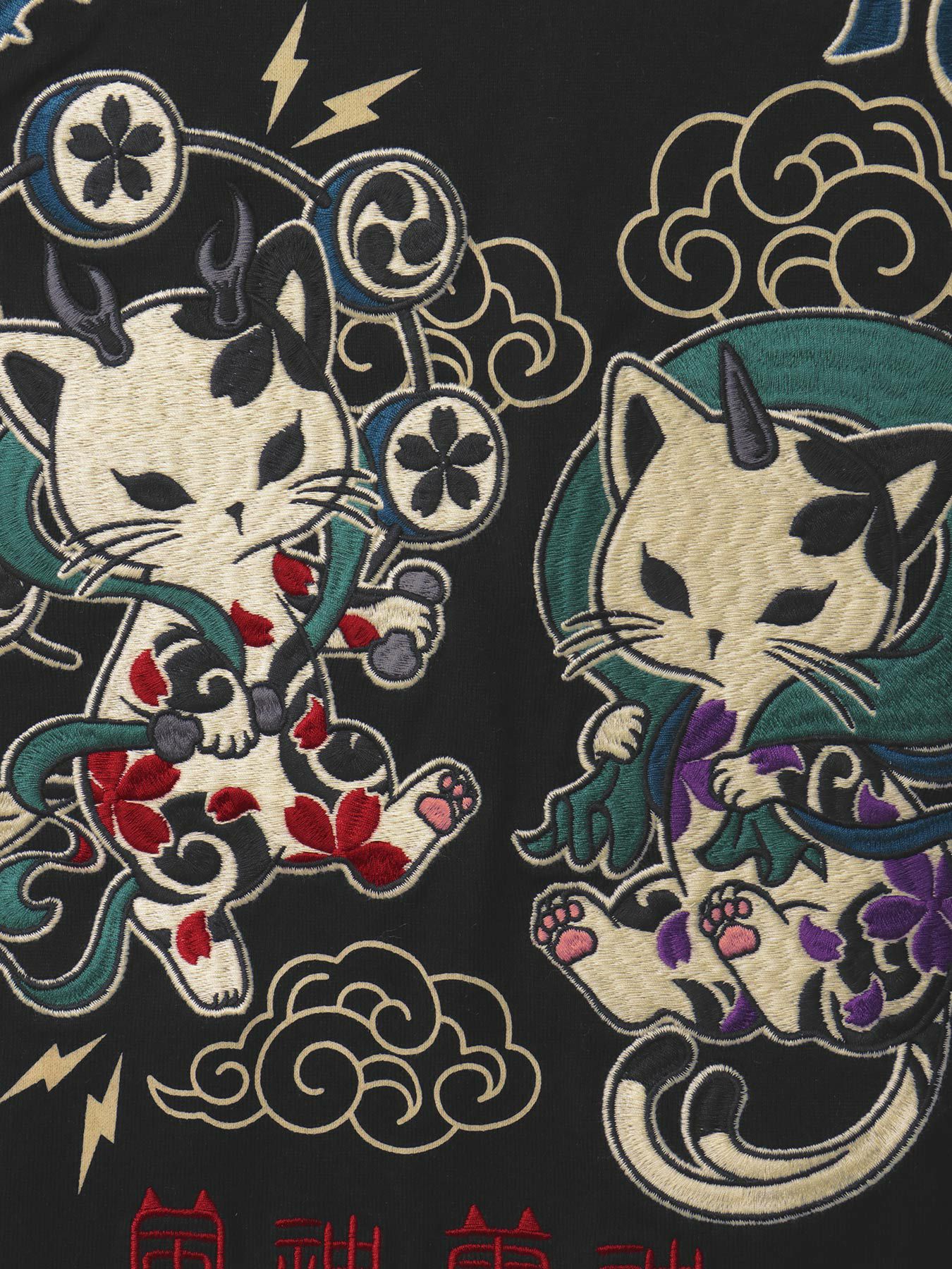 ＜春の予約会＞【SUMINEKO】“風雷墨猫”刺繍入りTシャツ