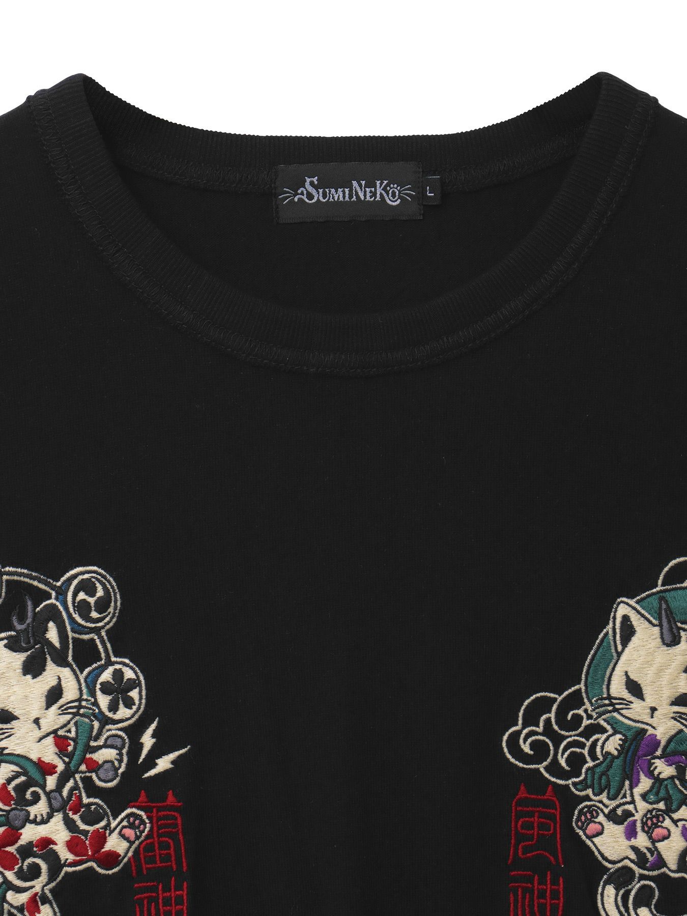 ＜春の予約会＞【SUMINEKO】“風雷墨猫”刺繍入りTシャツ