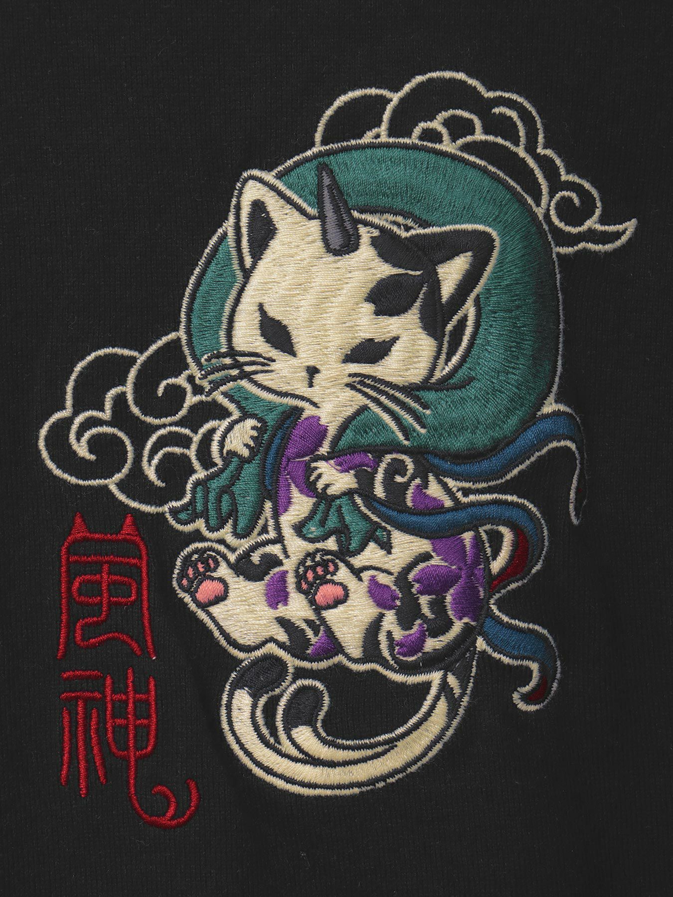 ＜春の予約会＞【SUMINEKO】“風雷墨猫”刺繍入りTシャツ