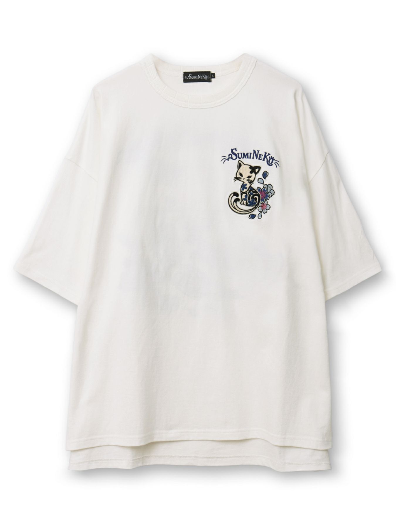  ＜春の予約会＞【SUMINEKO】“桜尽くし墨猫”刺繍入りBIGシルエットTシャツ
