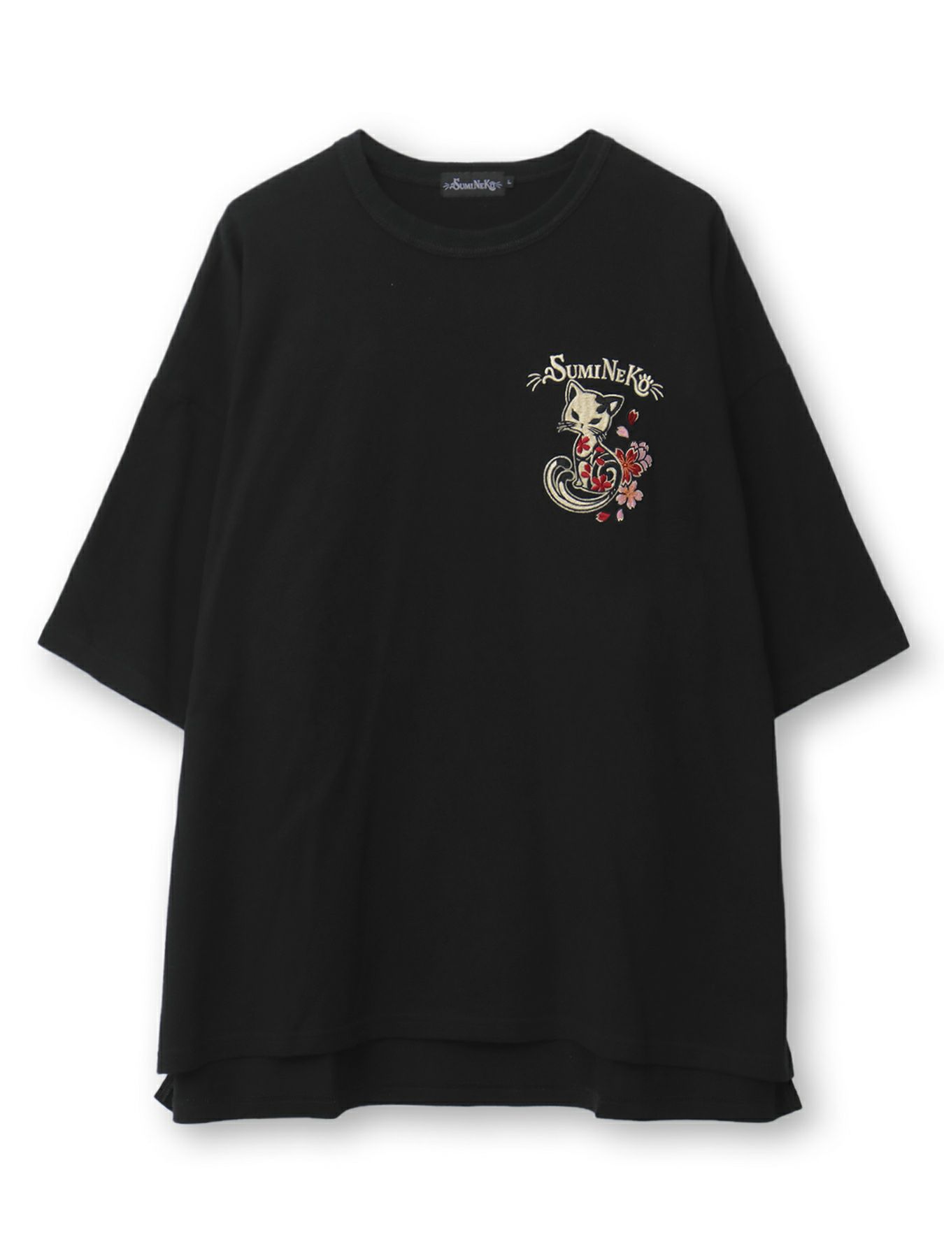  ＜春の予約会＞【SUMINEKO】“桜尽くし墨猫”刺繍入りBIGシルエットTシャツ