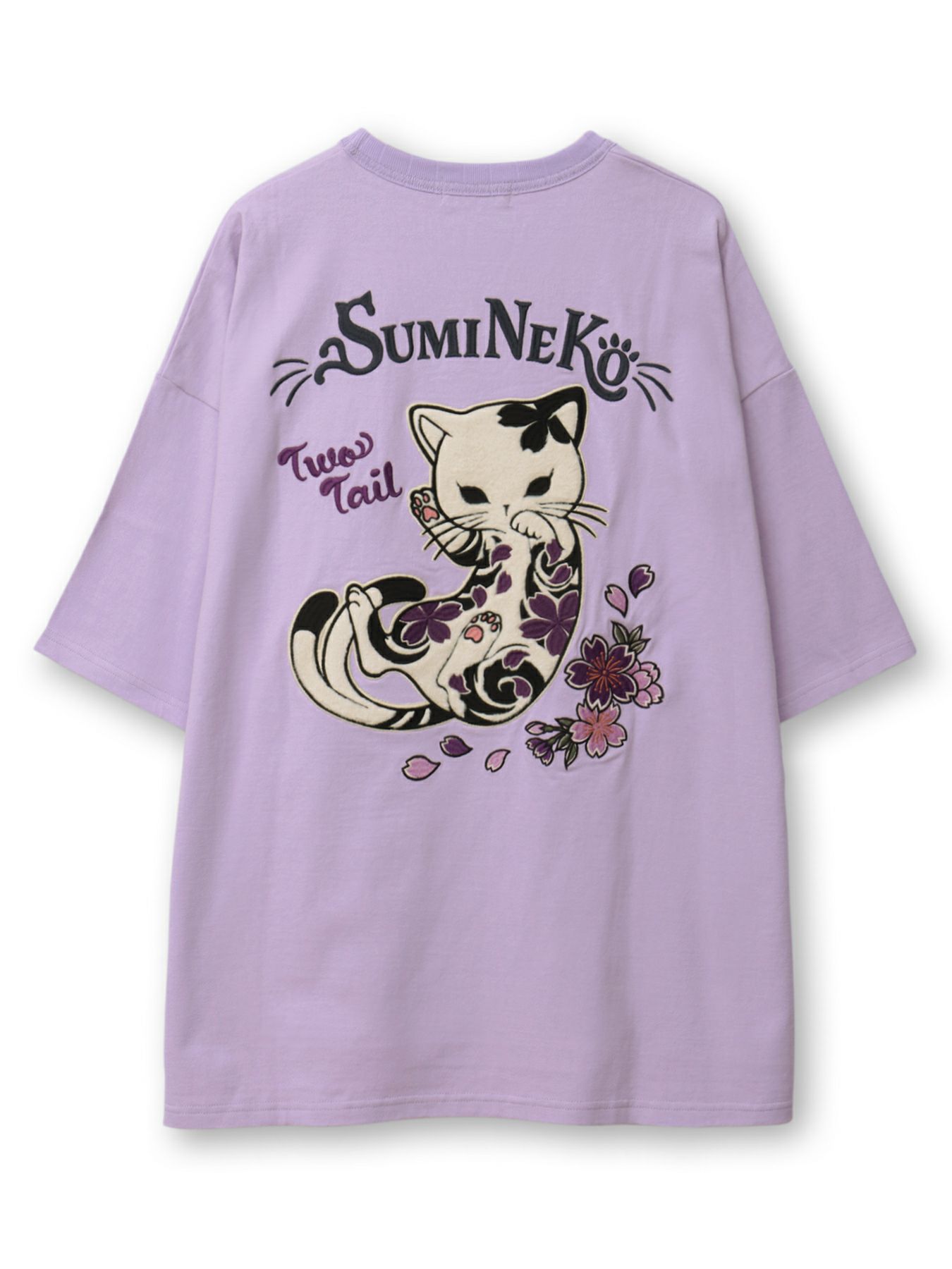  ＜春の予約会＞【SUMINEKO】“桜尽くし墨猫”刺繍入りBIGシルエットTシャツ