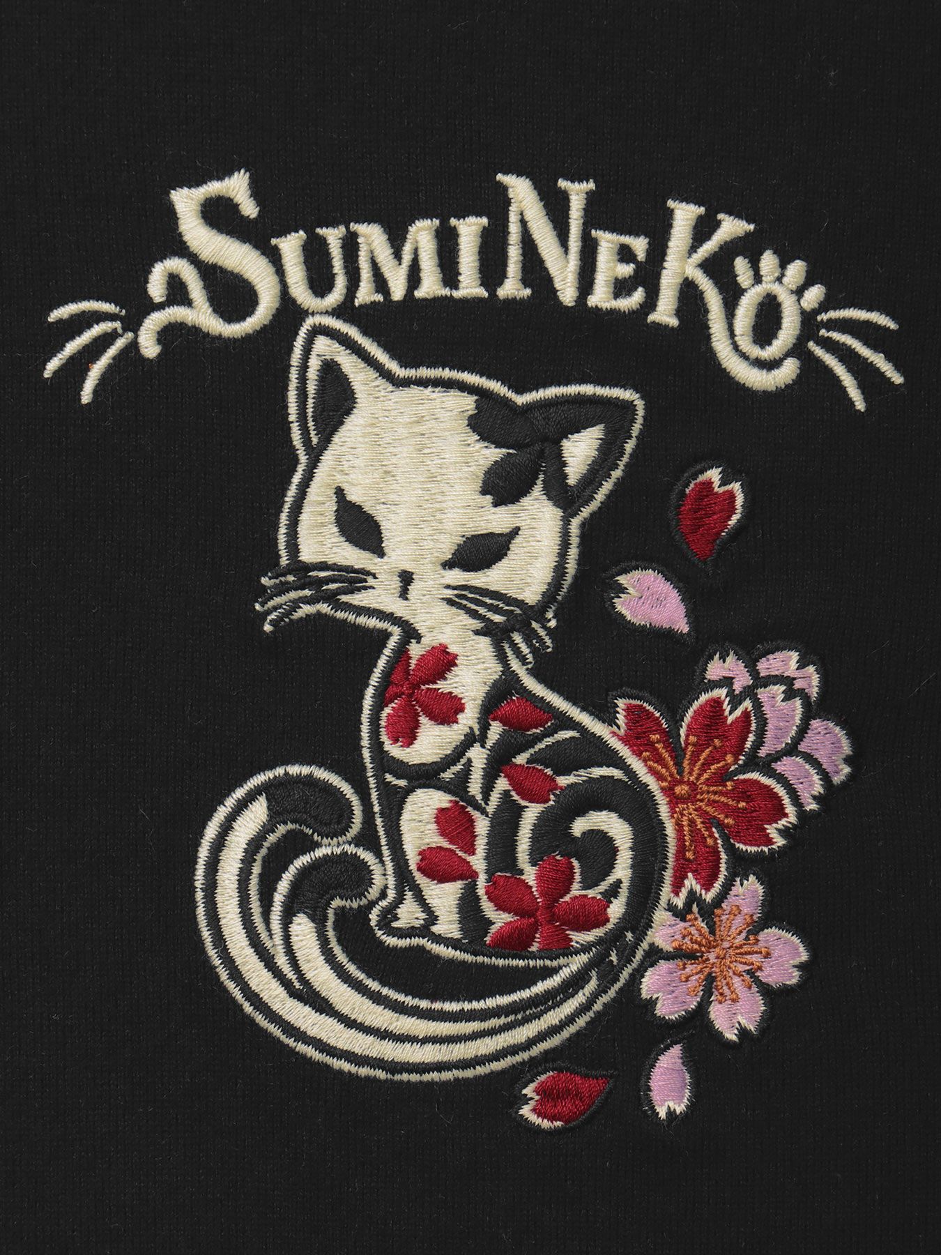  ＜春の予約会＞【SUMINEKO】“桜尽くし墨猫”刺繍入りBIGシルエットTシャツ