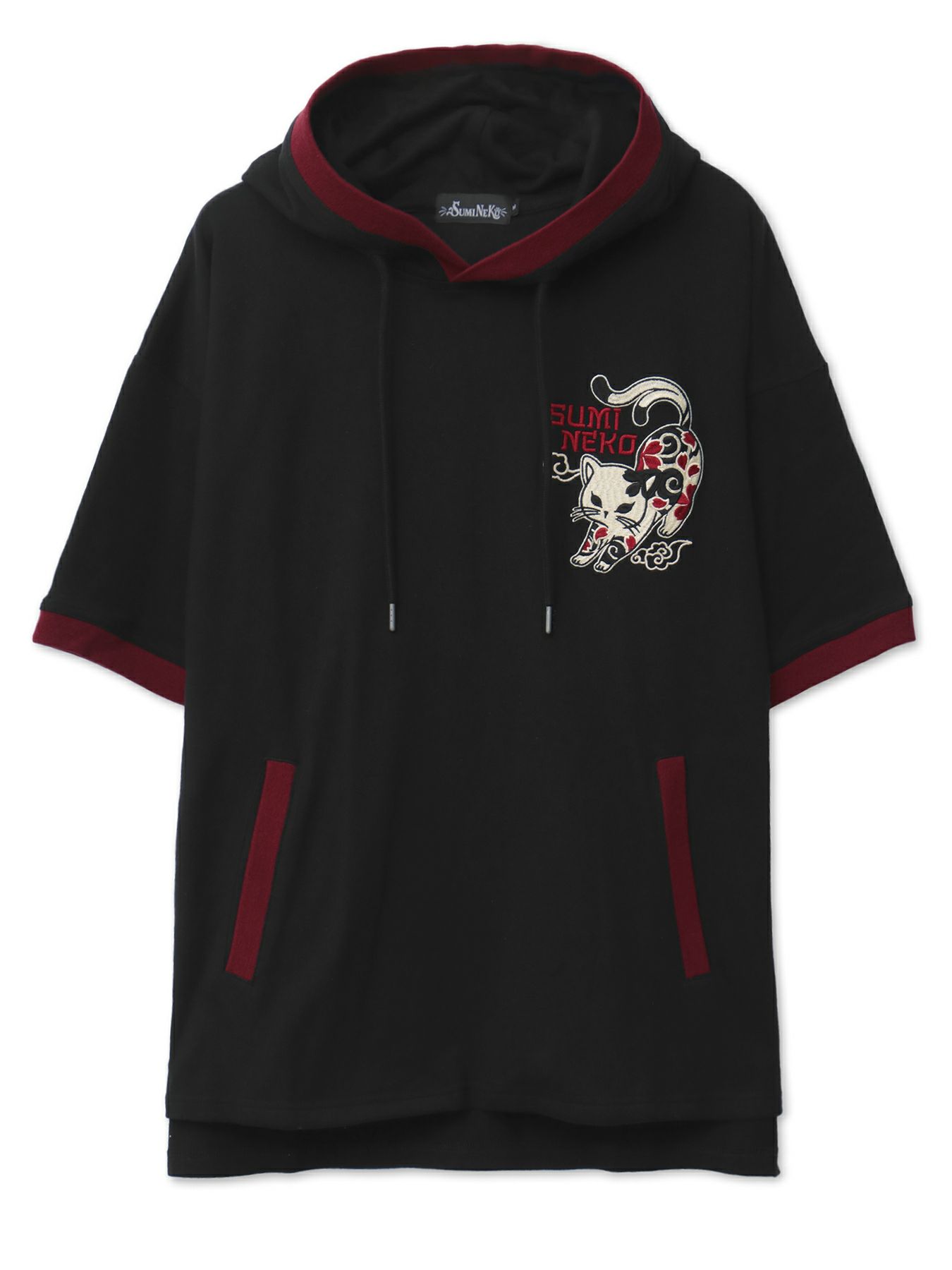 ＜春の予約会＞【SUMINEKO】“伸び猫”刺繍入りBIGシルエット半袖プルパーカー