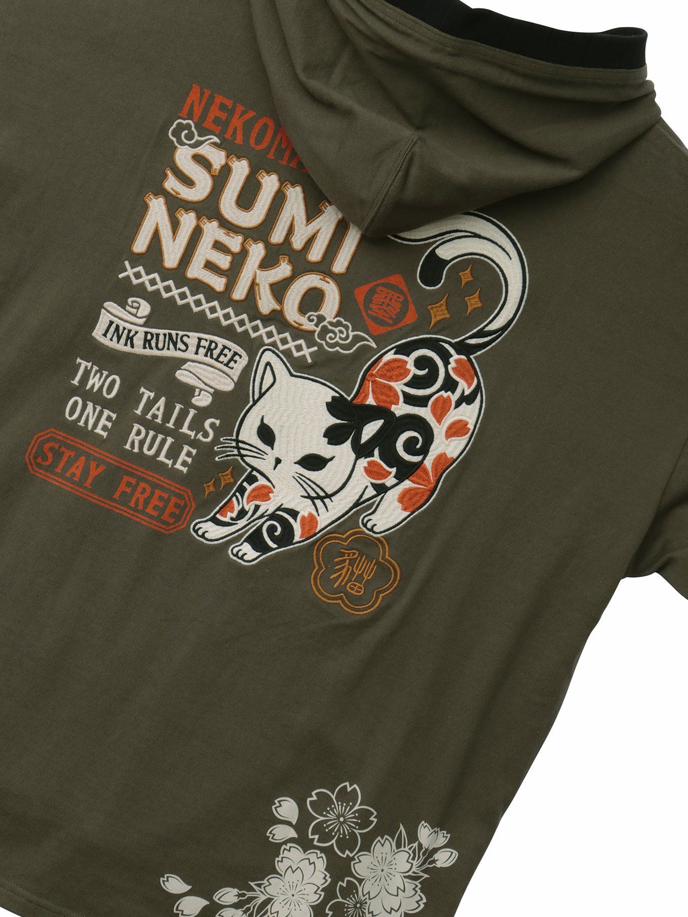 ＜春の予約会＞【SUMINEKO】“伸び猫”刺繍入りBIGシルエット半袖プルパーカー